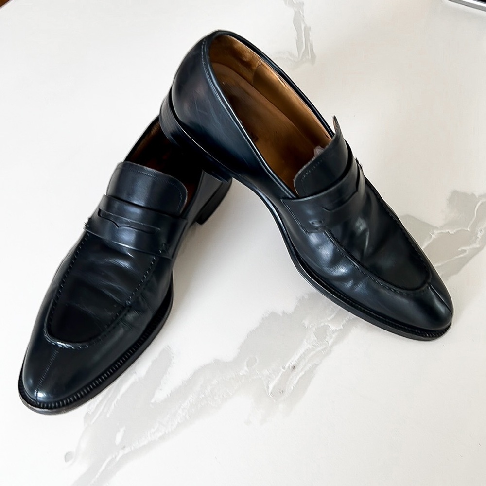 Magnanni Black Leather Split Apron Toe Modern Penny Loafer 11333 Mens Sz 9.5 M